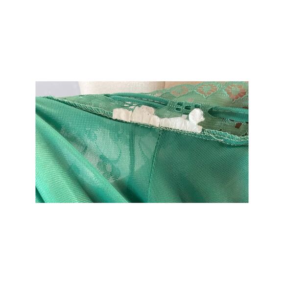 Vintage 1950s Green Nylon Chiffon Nightgown Floral Embroidered Semi Sheer Large - Picture 5 of 11